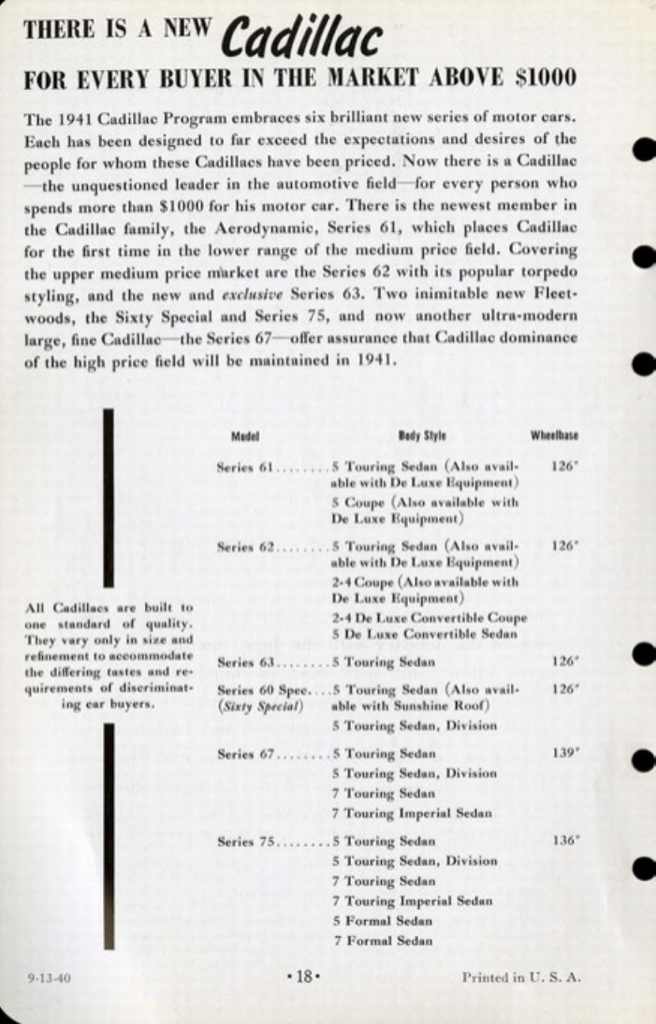 1941 Cadillac Salesmans Data Book Page 86